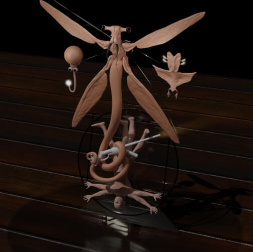 un render test para una figura que hice de la raza alienigena "Los Qu" del libro "All Tomorrows".